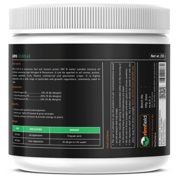 NPK 13 00 45 – Potassium-Rich Fertilizer for Crops (250g) - Image 2